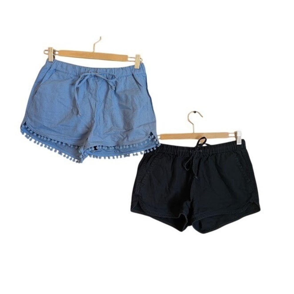 2 Old Navy Womens Shorts XXS Pom Pom Trim Boho Coastal Summer Linen Blend Mini
